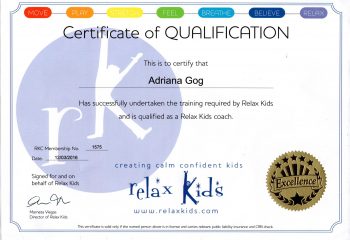 Adriana Gog - certificat acreditare Relax Kids