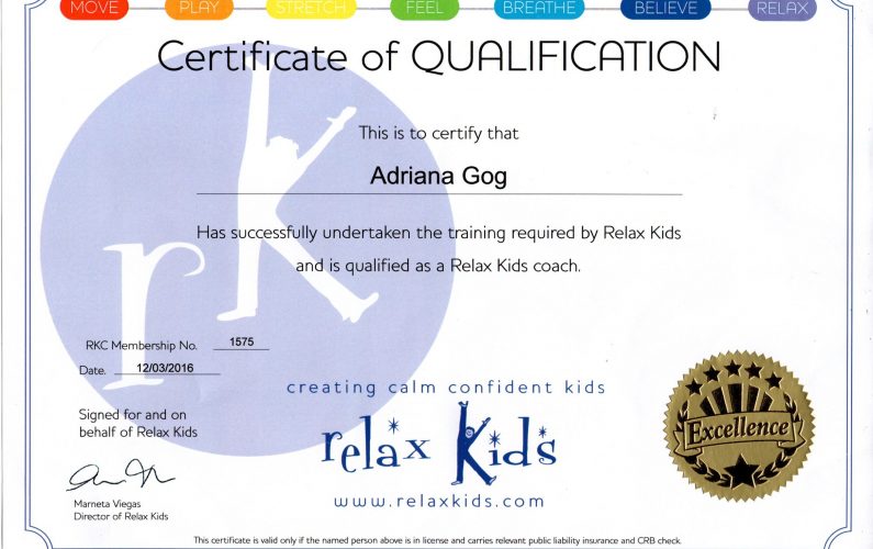 Adriana Gog - certificat acreditare Relax Kids