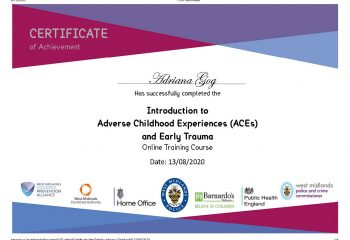 Adriana Gog - Certificat pentru cursul online "Adverse Childhood Experiences and Early Trauma"